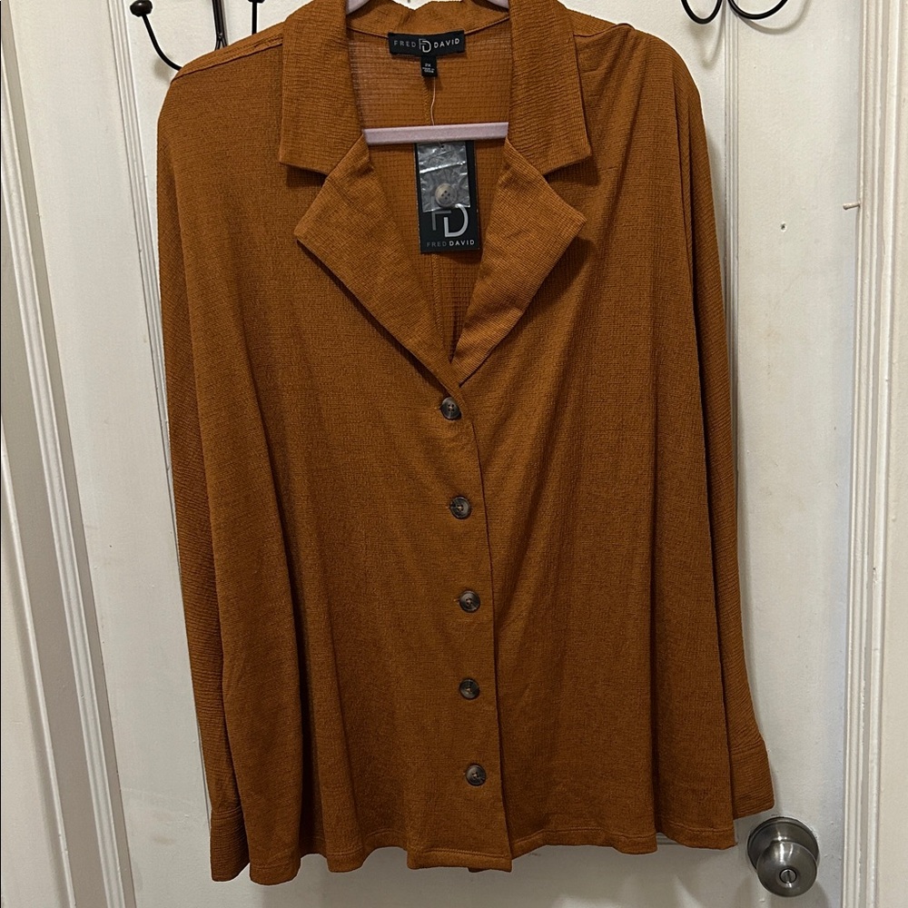 Fred David Button-Front Collared Top in Rusty Brown